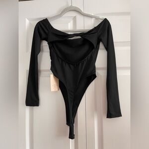 Black Long-Sleeve One-Piece Bodysuit XS